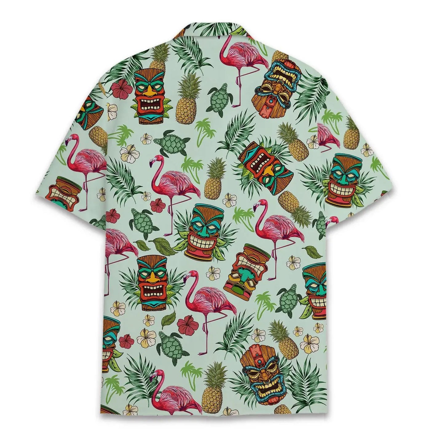 Tropical Island Tiki Flamingo Aloha Hawaiian Shirt For Tropical Holidays, Outdoor Gatherings, And Everyday Comfort