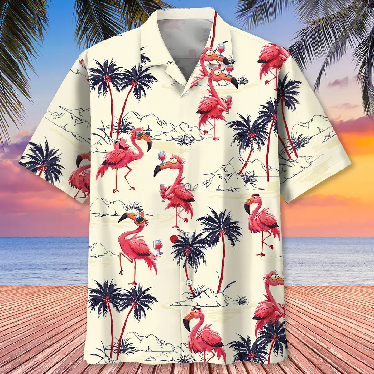 Tropical Flamingo Hawaiian Shirt For Island Vacations, Weekend Events, And Relaxed Everyday Outfits