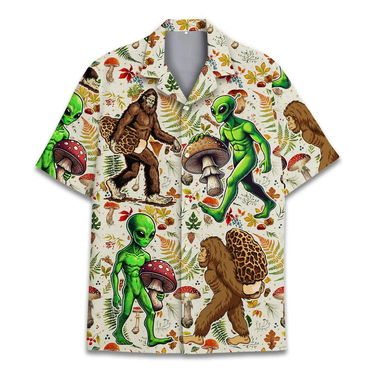 Island Bigfoot Alien Mushroom Aloha Hawaiian Shirt For Nature Fans, Resort Trips, And Comfortable Warm Weather Wear