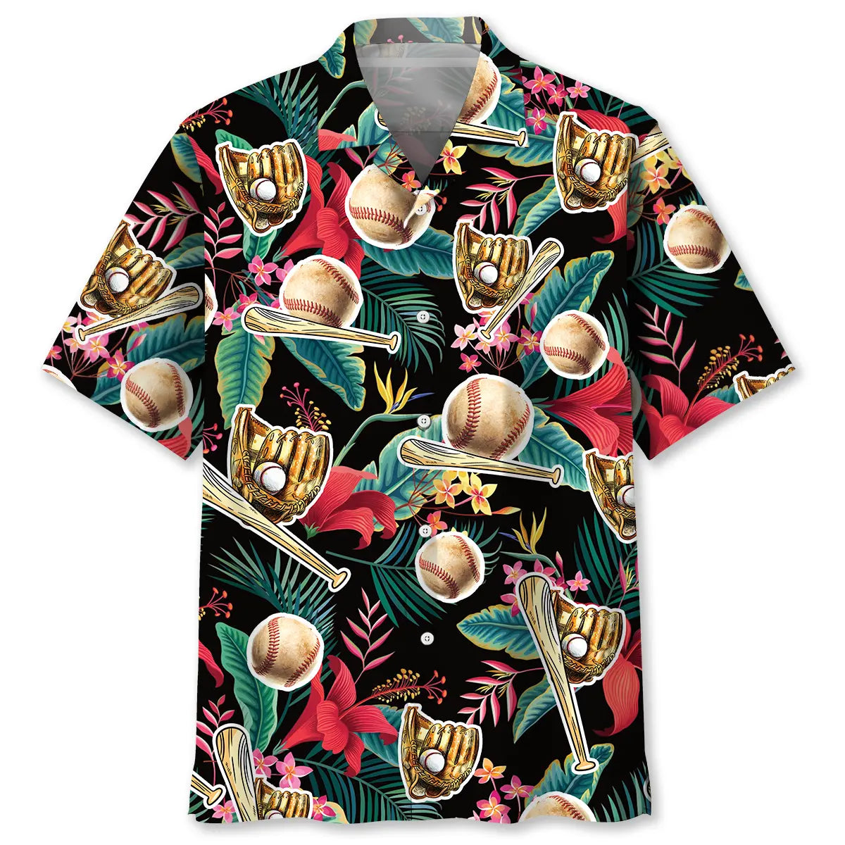 Floral Tropical Baseball Gloves Hawaiian Shirt For Tropical Holidays, Outdoor Gatherings, And Everyday Comfort