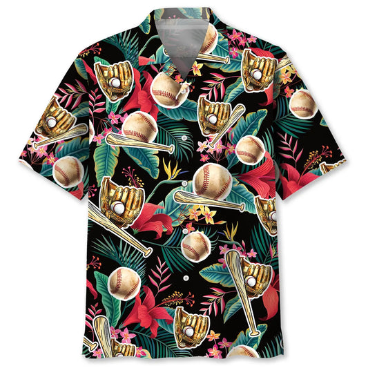 Floral Tropical Baseball Gloves Hawaiian Shirt For Tropical Holidays, Outdoor Gatherings, And Everyday Comfort