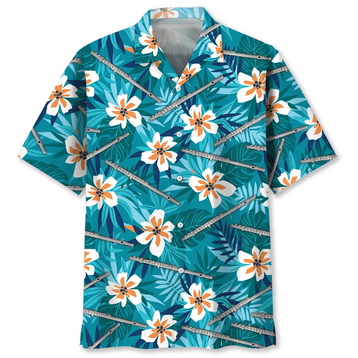 Tropical Flute Hawaiian Shirt For Summer Vacation, Beach Travel, And Casual Wear