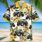 Tropical Green Tractor Hawaiian Shirt For Coastal Adventure, Beach Party, And Vacation Outfit
