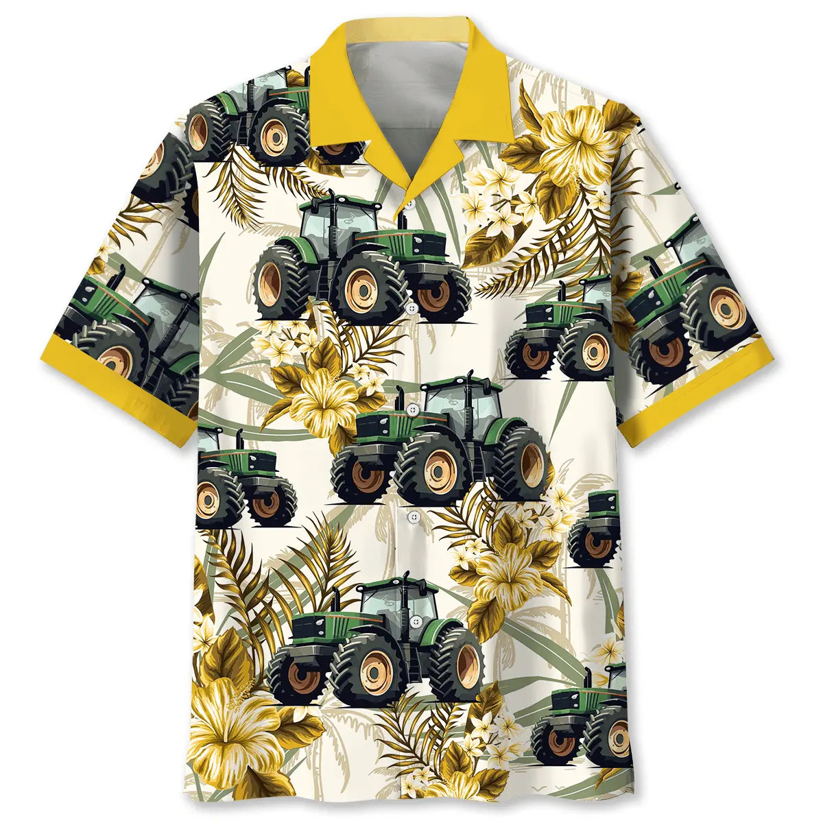 Tropical Green Tractor Hawaiian Shirt For Coastal Festival And Comfortable Travel Wear