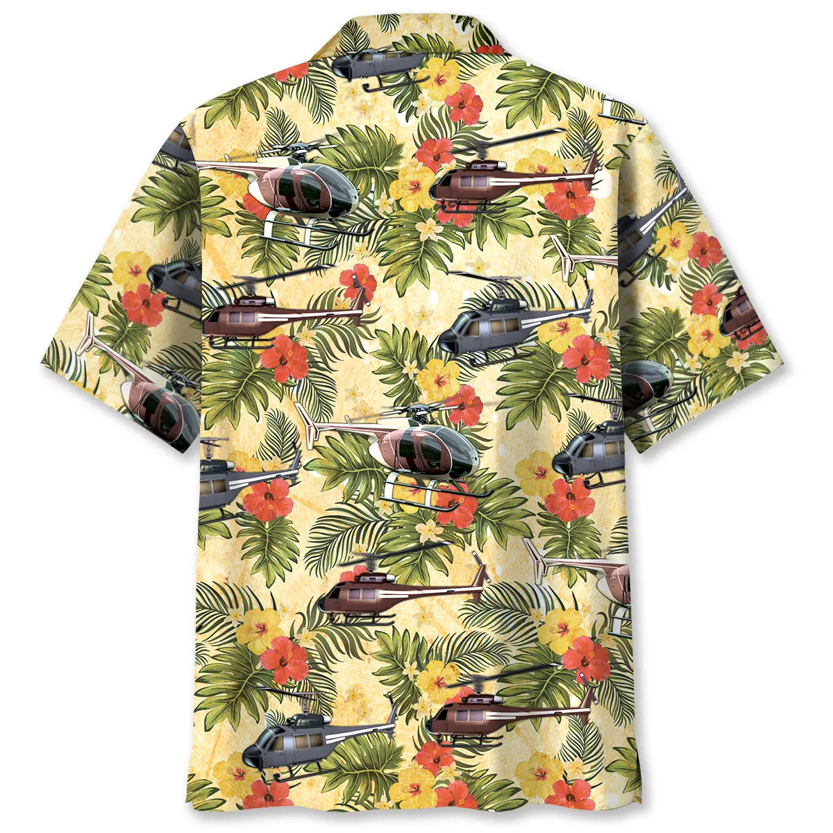 Tropical Helicopter Hawaiian Shirt For Resort Trips, Coastal Parties, And Warm Weather Style
