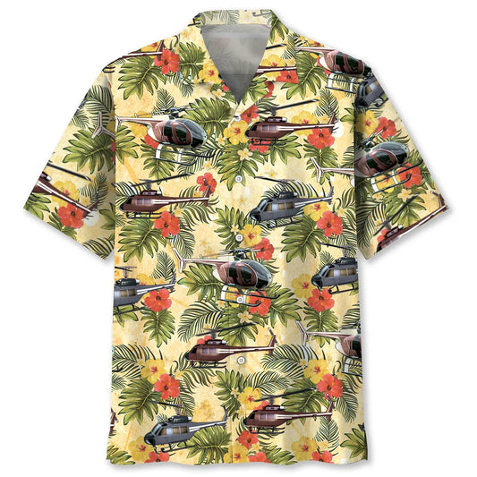 Tropical Helicopter Hawaiian Shirt For Resort Trips, Coastal Parties, And Warm Weather Style