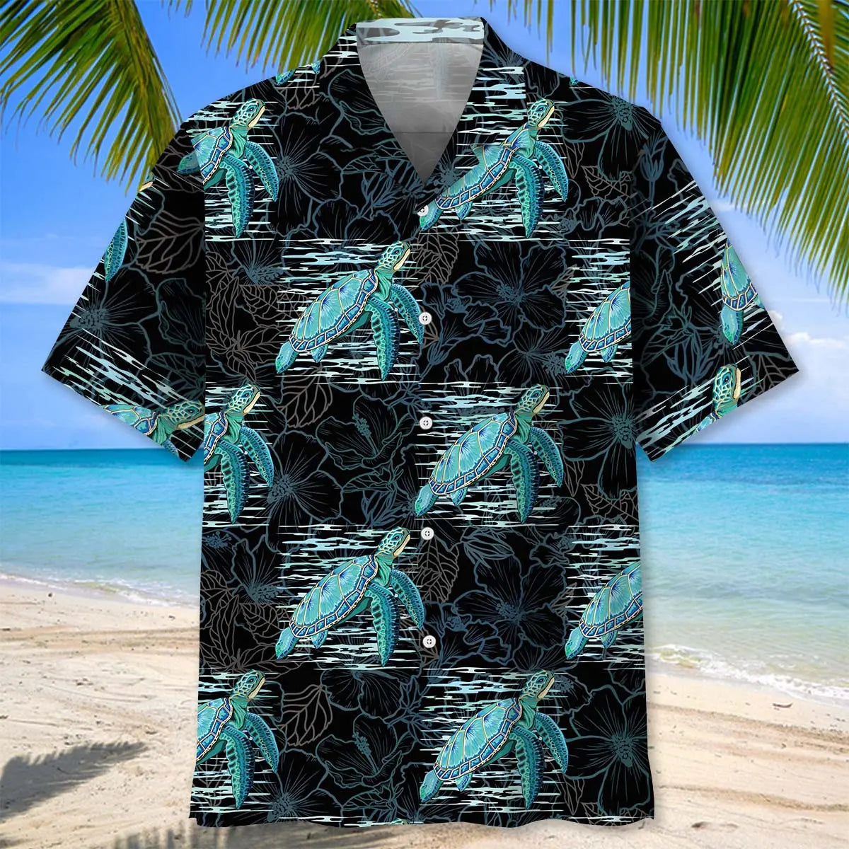 Tropical Hibiscus Turtle Hawaiian Shirt For Tropical Holidays, Outdoor Gatherings, And Everyday Comfort