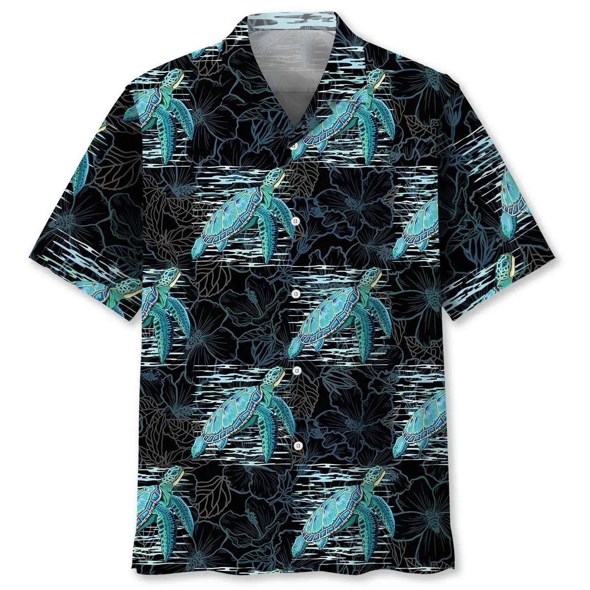 Tropical Hibiscus Turtle Hawaiian Shirt For Tropical Holidays, Outdoor Gatherings, And Everyday Comfort