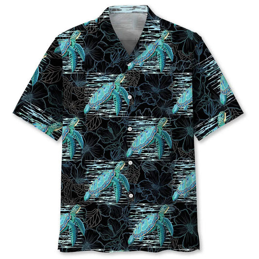 Tropical Hibiscus Turtle Hawaiian Shirt For Tropical Holidays, Outdoor Gatherings, And Everyday Comfort