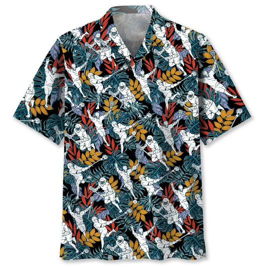 Tropical Lacrosse Hawaiian Shirt For Outdoor Adventures, Coastal Travel, And Comfortable Casual Style