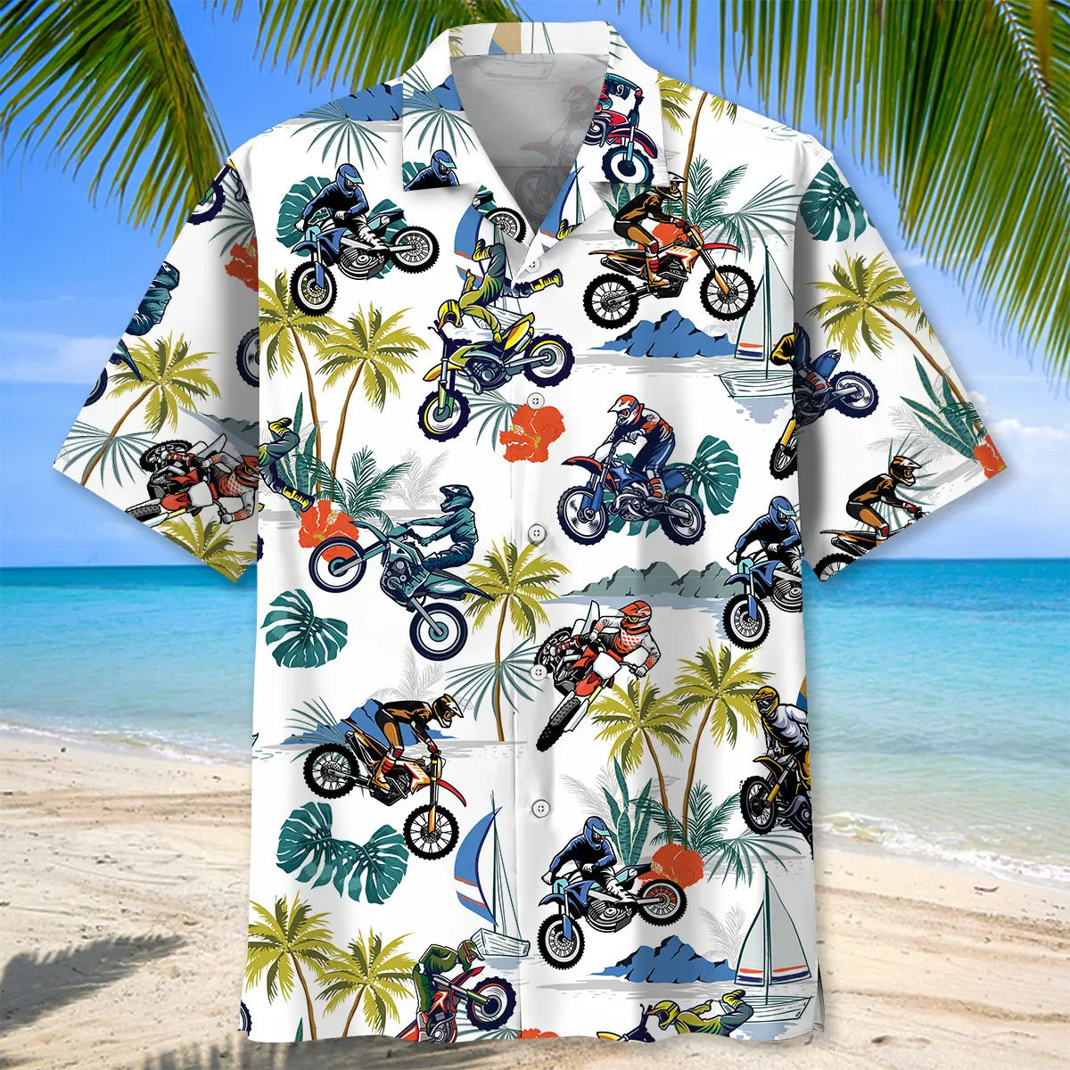 Tropical Motocross Hawaiian Shirt For Coastal Travel, Casual Events, And Comfortable Summer Wear