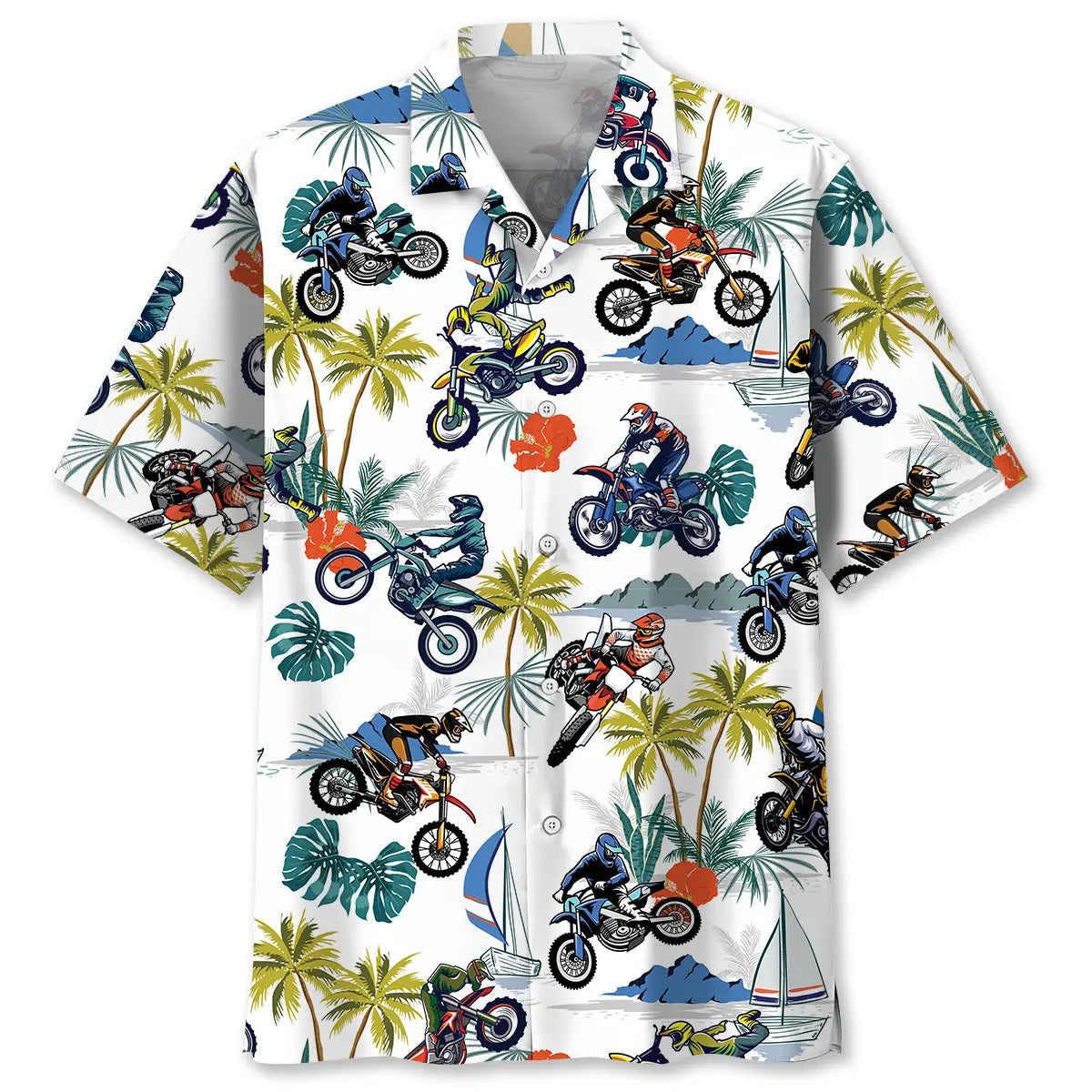 Tropical Motocross Hawaiian Shirt For Coastal Travel, Casual Events, And Comfortable Summer Wear