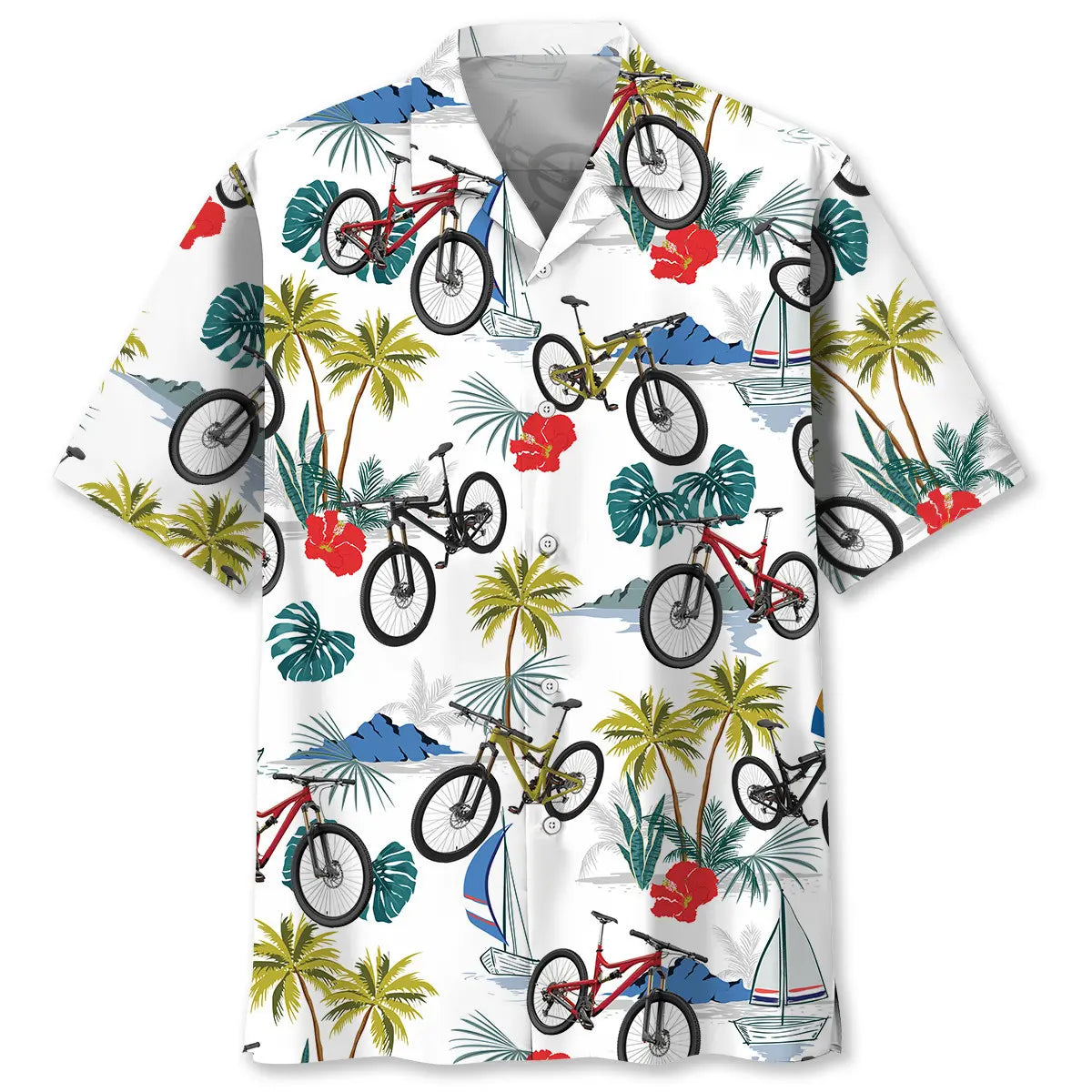 Tropical Mountain Bike Hawaiian Shirt For Island Getaways, Outdoor Gatherings, And Comfortable Summer Wear