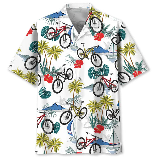 Tropical Mountain Bike Hawaiian Shirt For Island Getaways, Outdoor Gatherings, And Comfortable Summer Wear