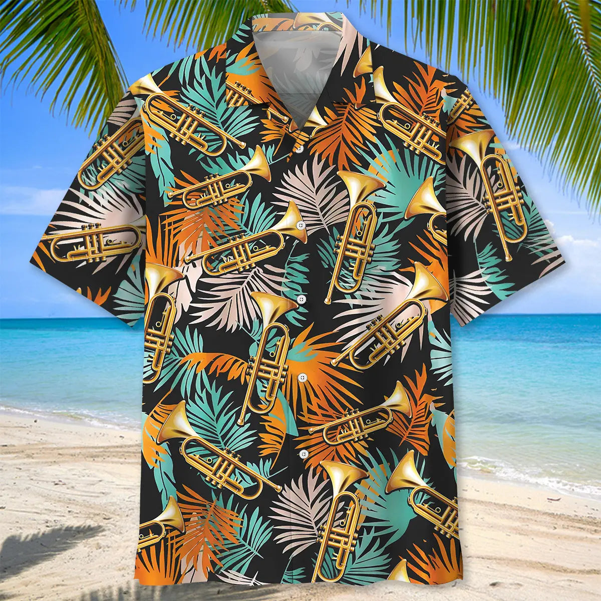 Tropical Orange Trumpet Hawaiian Shirt For Tropical Holidays, Resort Trips, And Relaxed Coastal Style