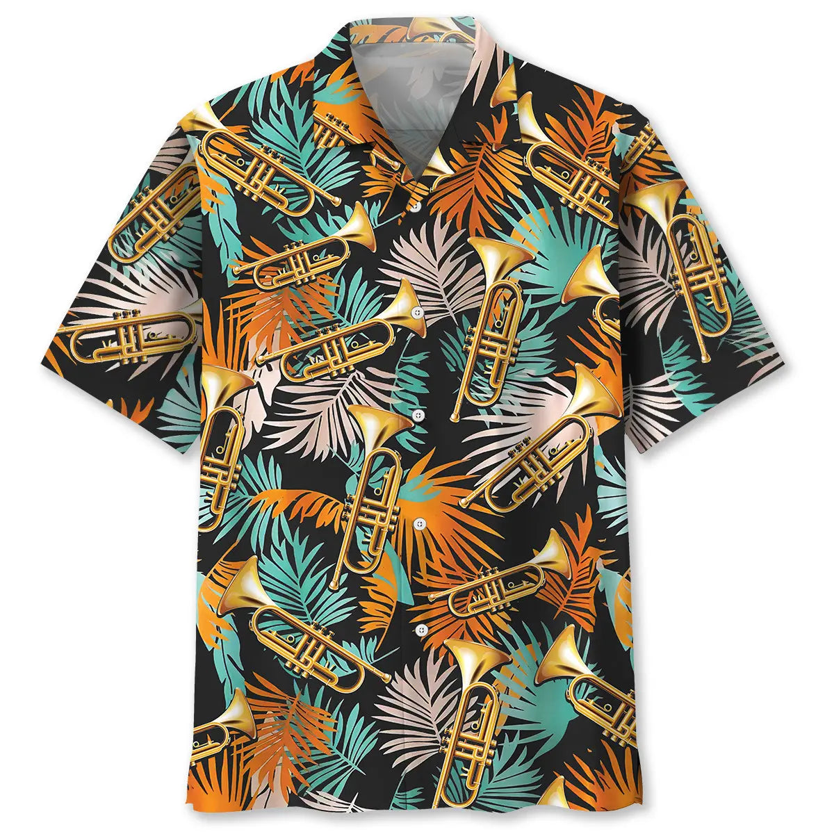 Tropical Orange Trumpet Hawaiian Shirt For Tropical Holidays, Resort Trips, And Relaxed Coastal Style