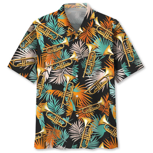Tropical Orange Trumpet Hawaiian Shirt For Tropical Holidays, Resort Trips, And Relaxed Coastal Style