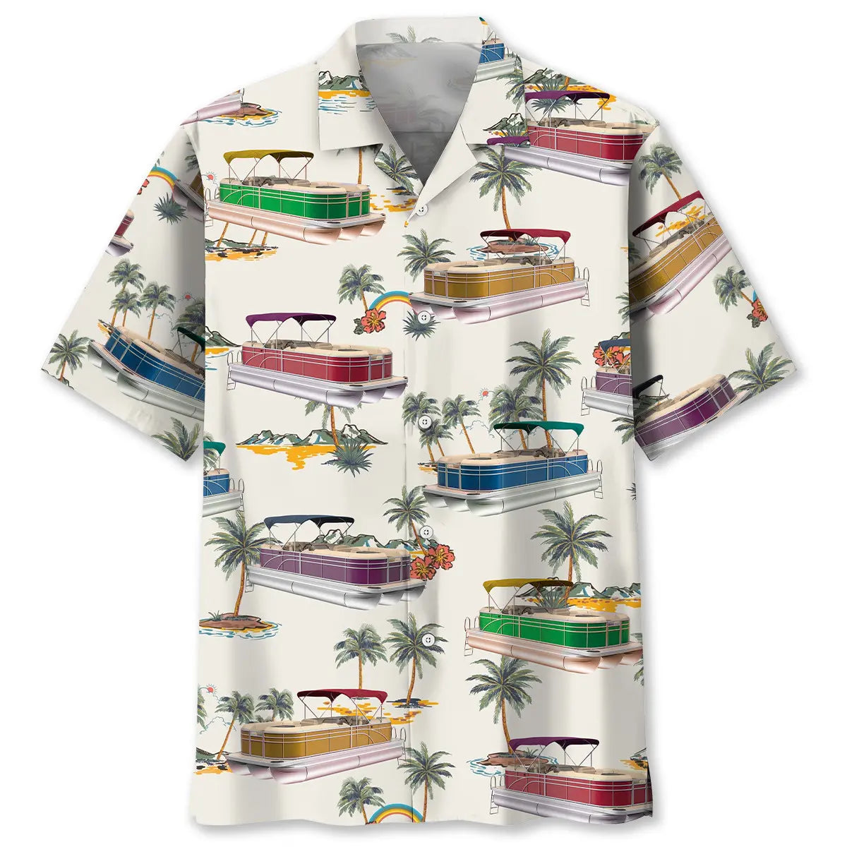 Tropical Palm Tree Pontoon Hawaiian Shirt For Casual Weekend And Comfortable Travel Wear