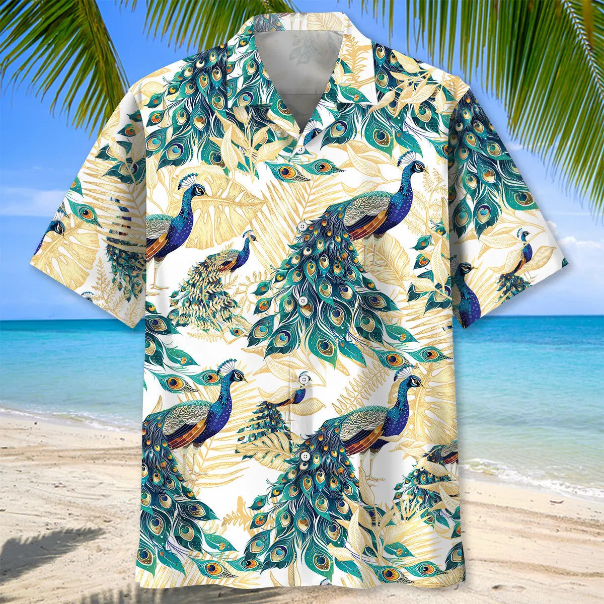 Tropical Peacock Hawaiian Shirt For Coastal Travel, Casual Events, And Comfortable Summer Wear