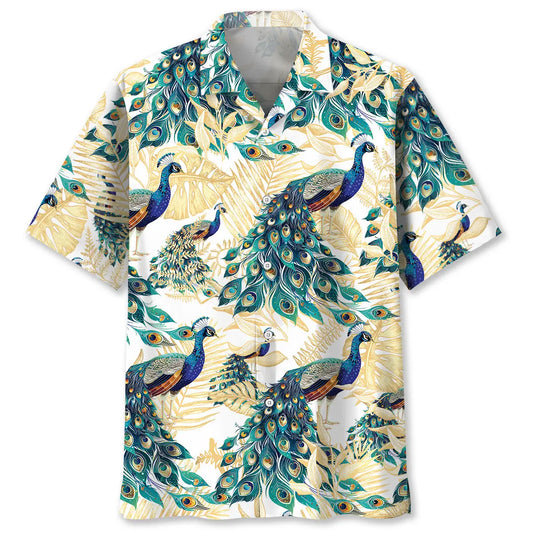 Tropical Peacock Hawaiian Shirt For Coastal Travel, Casual Events, And Comfortable Summer Wear