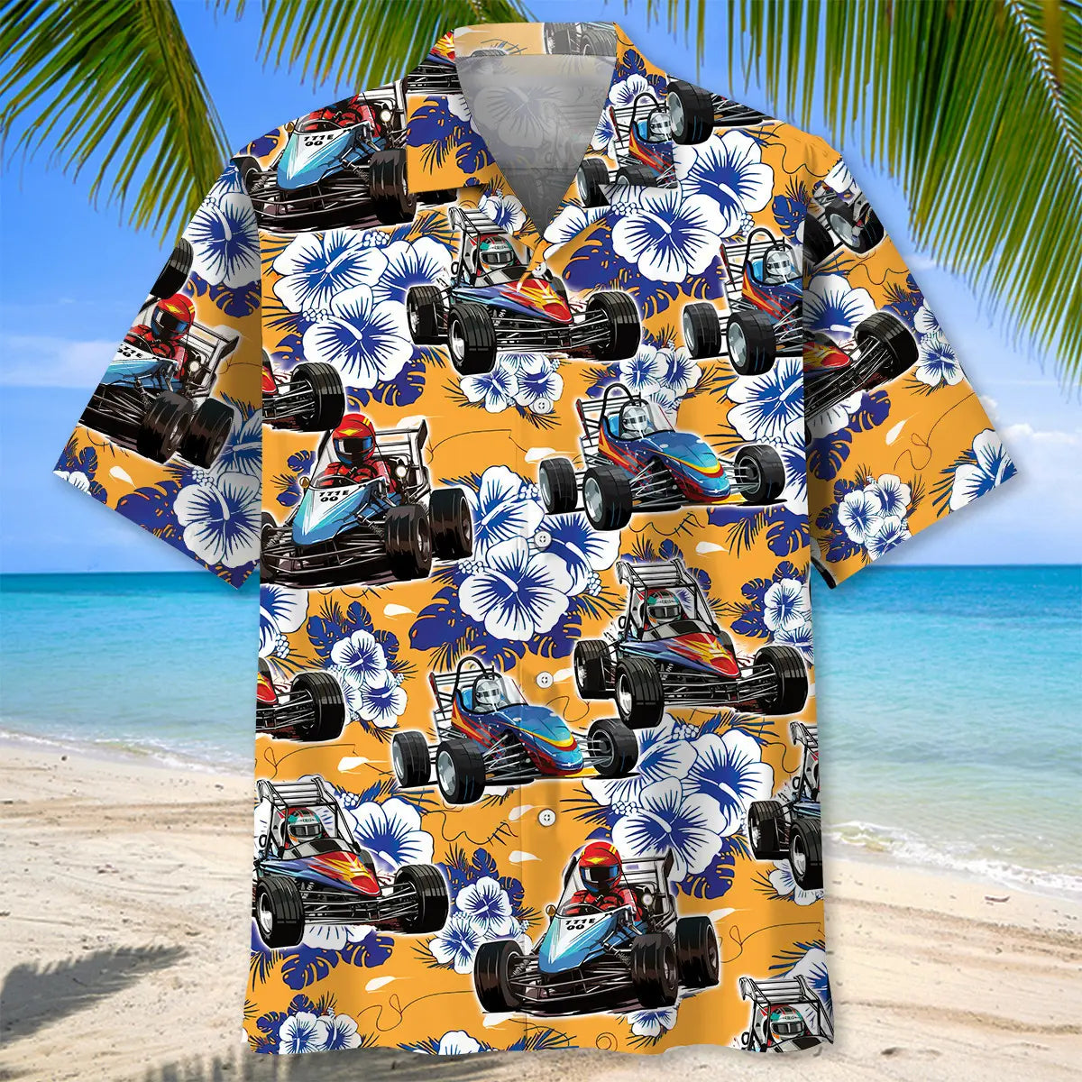 Tropical Quarter Midget Car Racing Hawaiian Shirt For Resort Trips, Coastal Parties, And Warm Weather Style