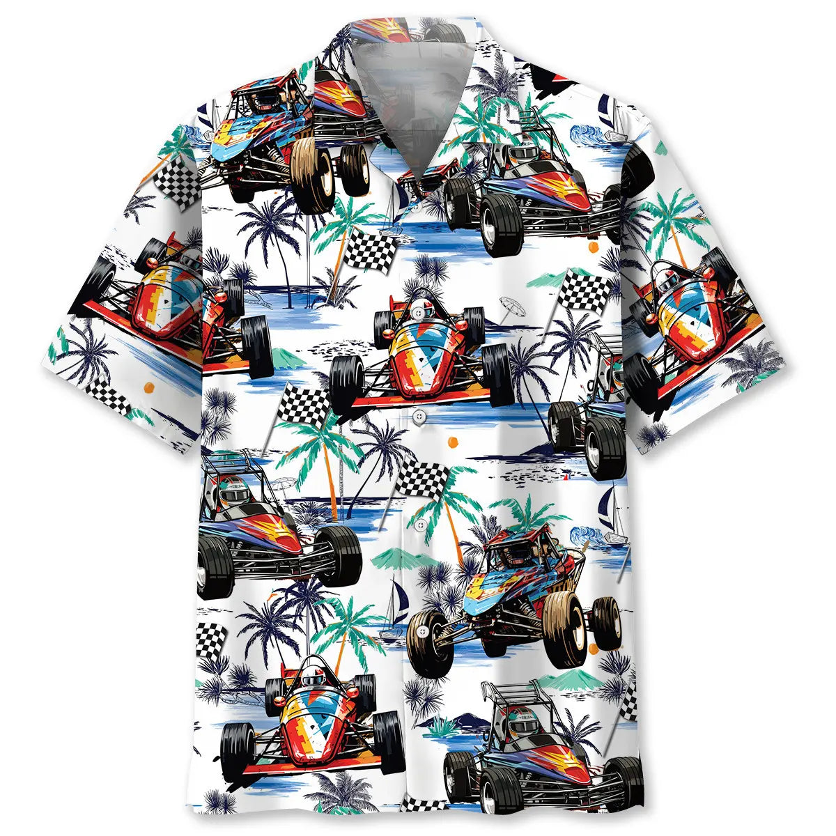 Tropical Quarter Midget Race Car Hawaiian Shirt For Summer Vacation, Beach Travel, And Casual Wear