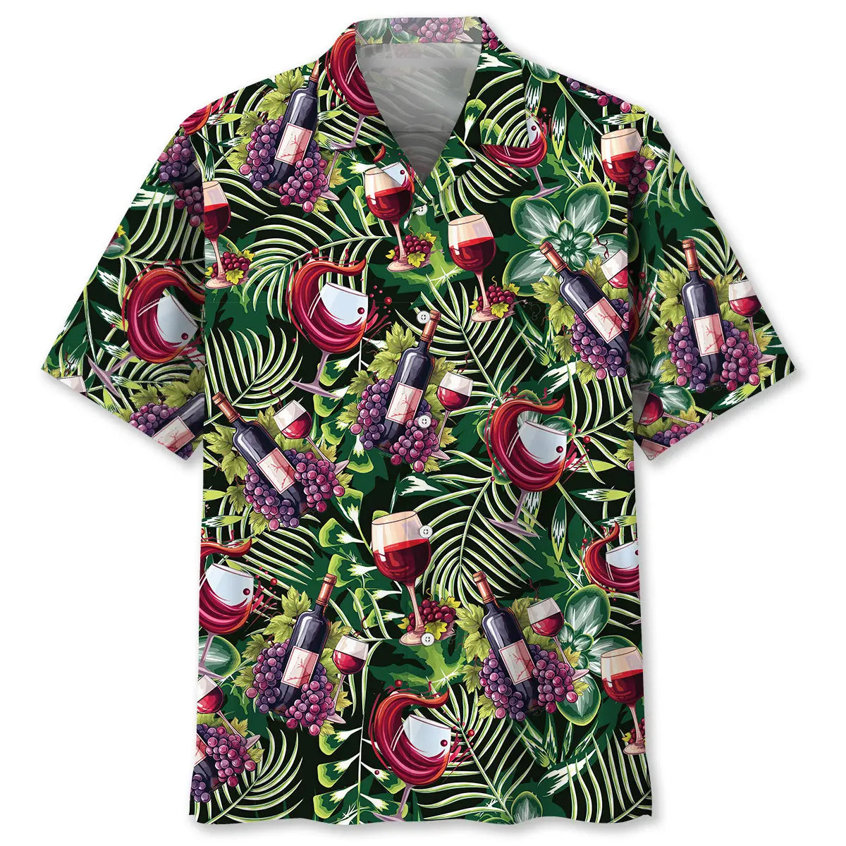 Tropical Red Wine Hawaiian Shirt For Summer Vacation, Beach Travel, And Casual Wear