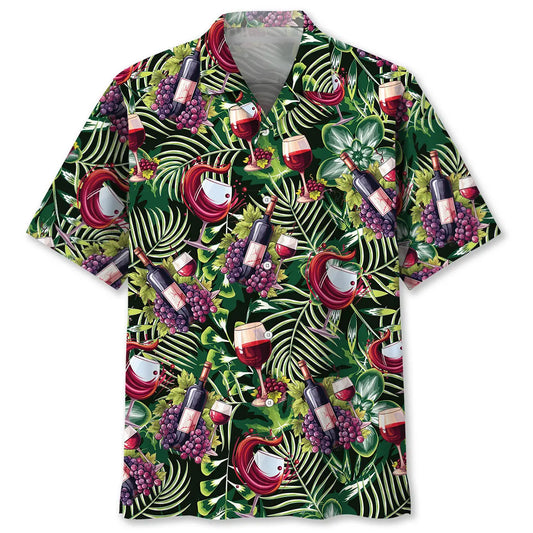 Tropical Red Wine Hawaiian Shirt For Summer Vacation, Beach Travel, And Casual Wear