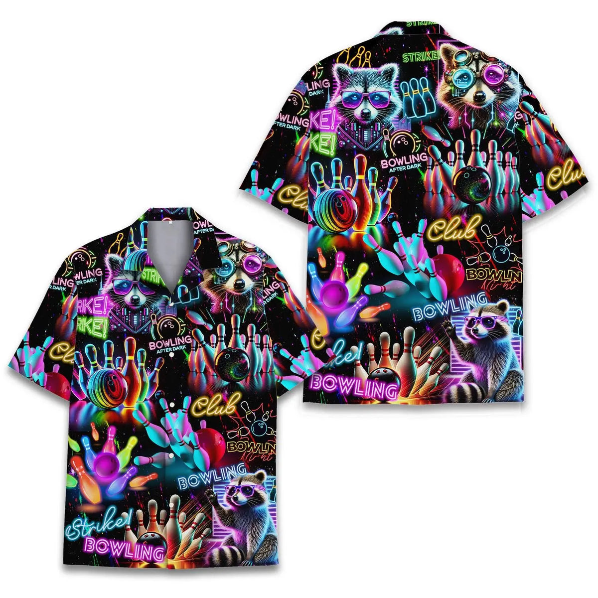 Neon Island Bowling Raccoon Aloha Hawaiian Shirt For Sports Fans, Summer Outings, And Relaxed Vacation Wear
