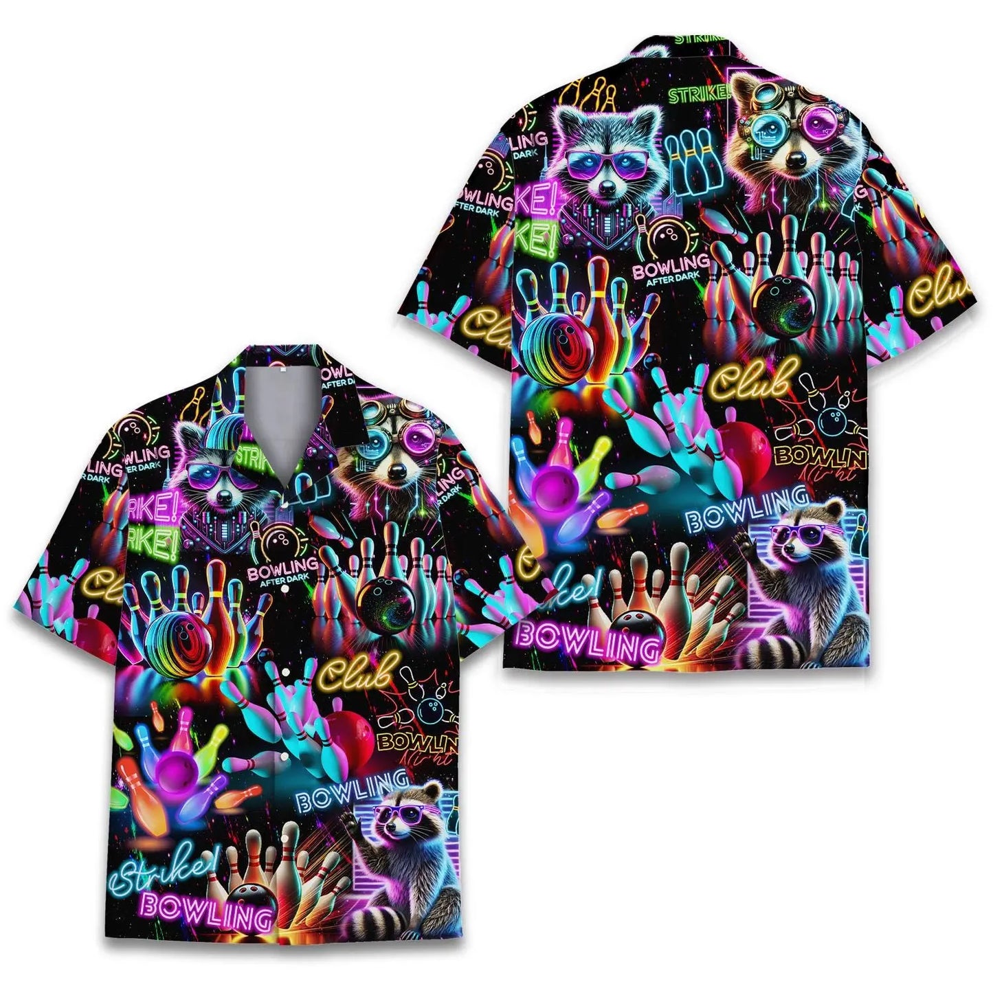 Neon Island Bowling Raccoon Aloha Hawaiian Shirt For Sports Fans, Summer Outings, And Relaxed Vacation Wear
