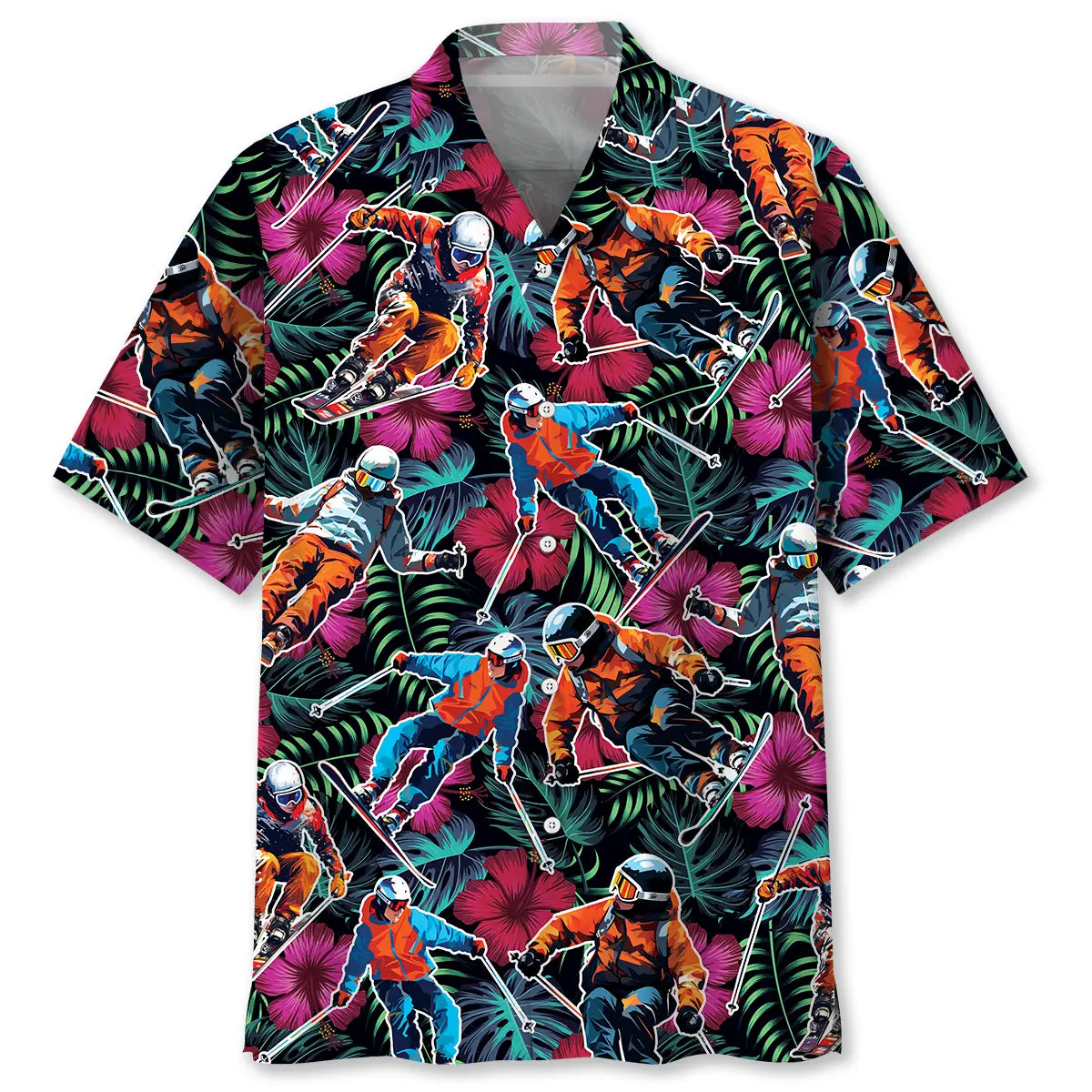 Tropical Skiing Hawaiian Shirt For Summer Vacation, Beach Travel, And Casual Wear