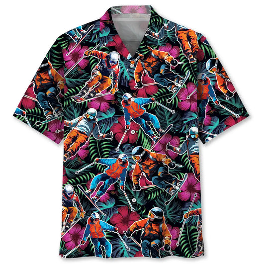 Tropical Skiing Hawaiian Shirt For Summer Vacation, Beach Travel, And Casual Wear