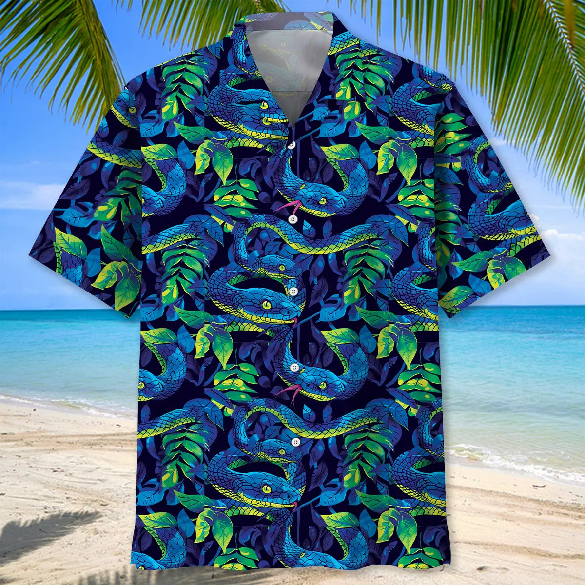 Tropical Snake Hawaiian Shirt For Beach Travel, Coastal Adventure, And Island Inspired Style