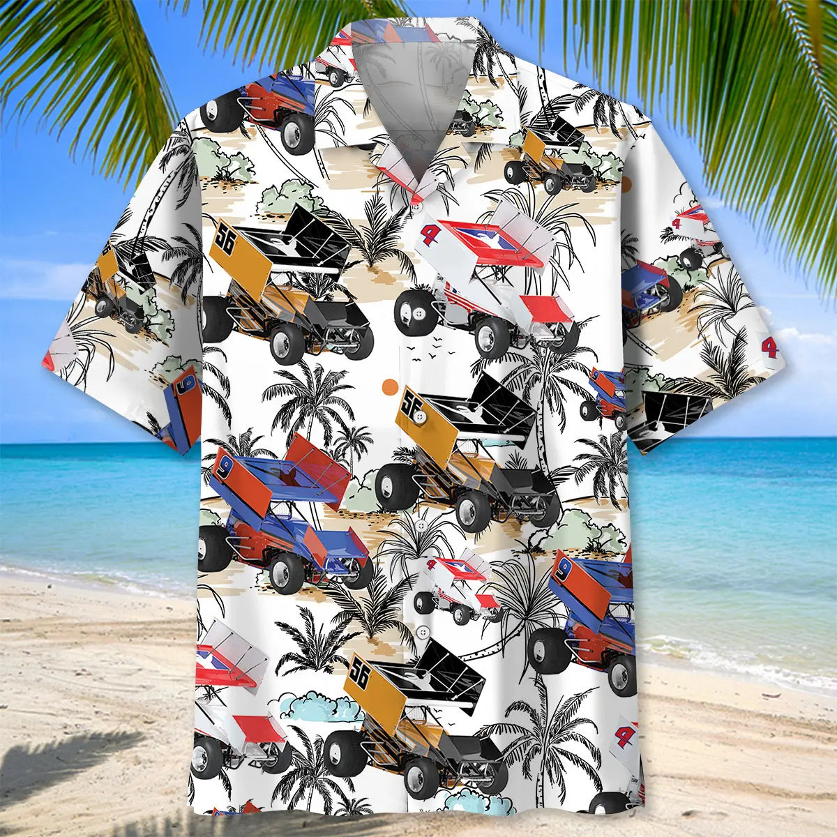 Tropical Sprint Car Racing Hawaiian Shirt For Summer Vacation And Coastal Style