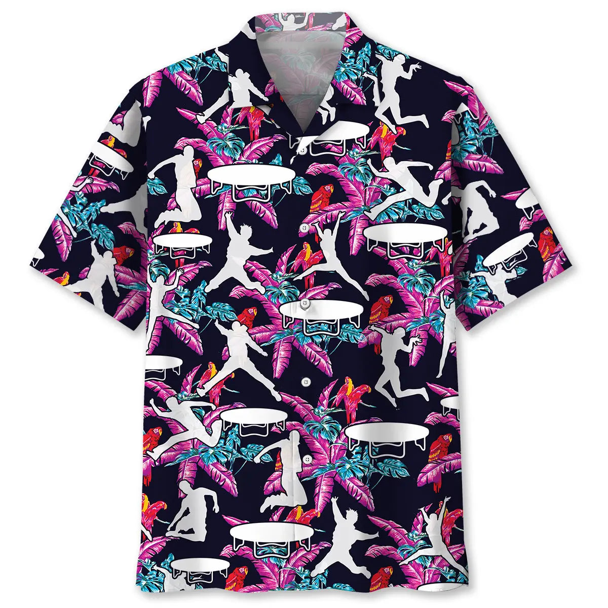 Tropical Trampoline Hawaiian Shirt For Summer Vacation, Beach Travel, And Casual Wear