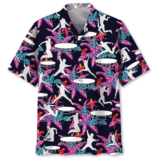Tropical Trampoline Hawaiian Shirt For Summer Vacation, Beach Travel, And Casual Wear