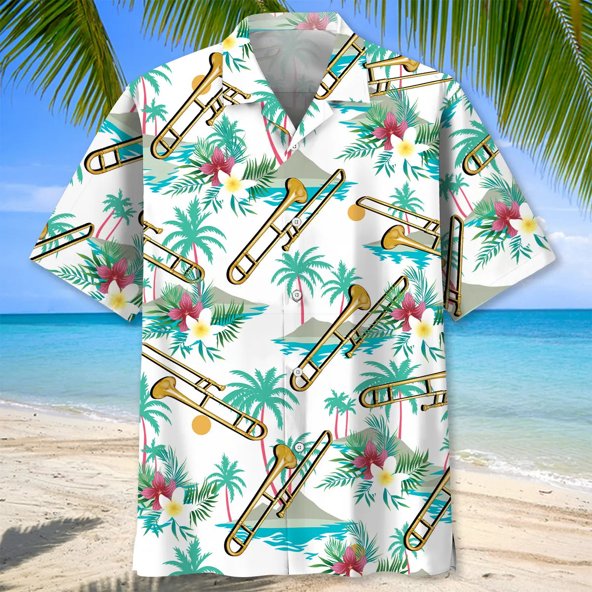 Tropical Trombone Party Hawaiian Shirt For Family Vacation, Relaxed Getaway, And Memorable Gifting