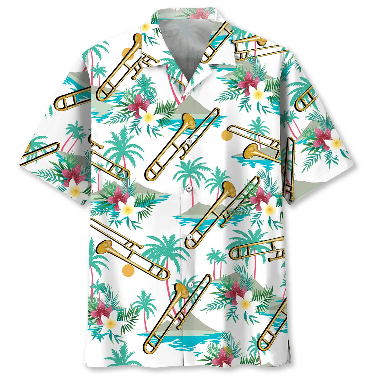 Tropical Trombone Party Hawaiian Shirt For Casual Weekend And Coastal Style