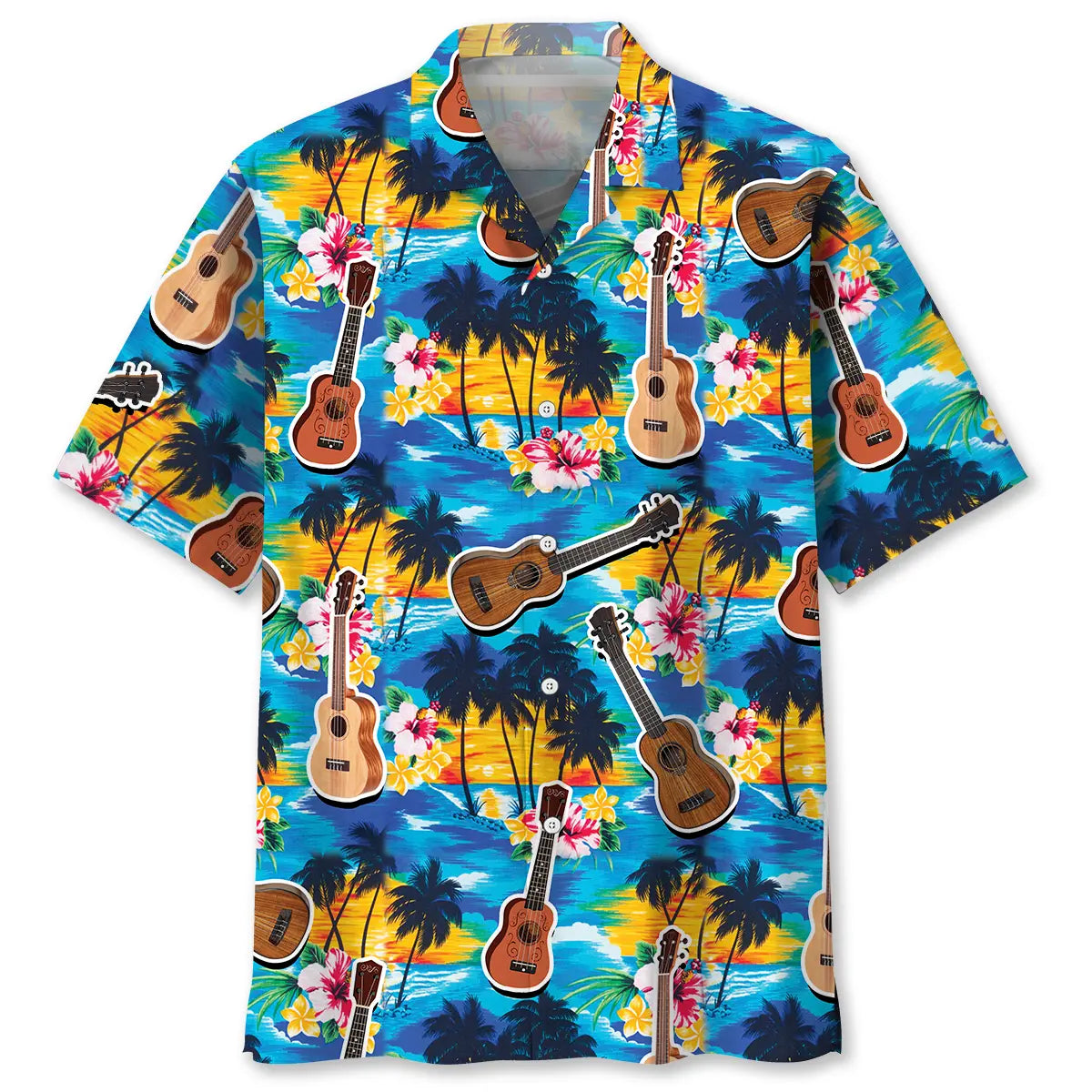 Tropical Ukulele Hawaiian Shirt For Tropical Holidays, Resort Trips, And Relaxed Coastal Style