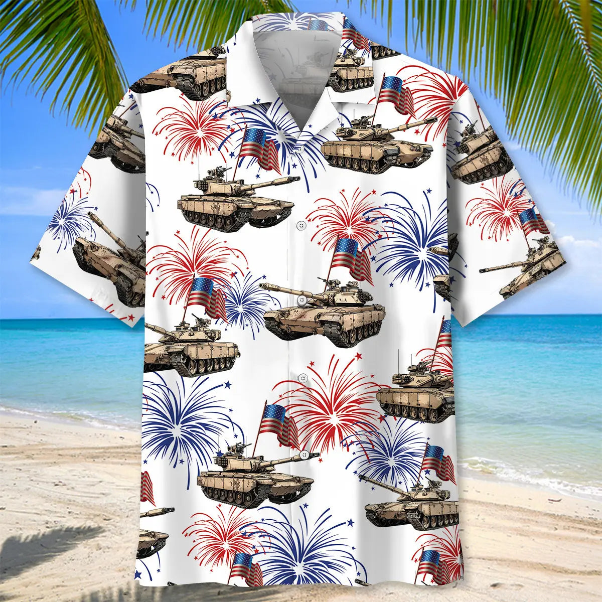 American Tropical Tank Veteran Hawaiian Shirt For Summer Vacation, Beach Travel, And Casual Wear