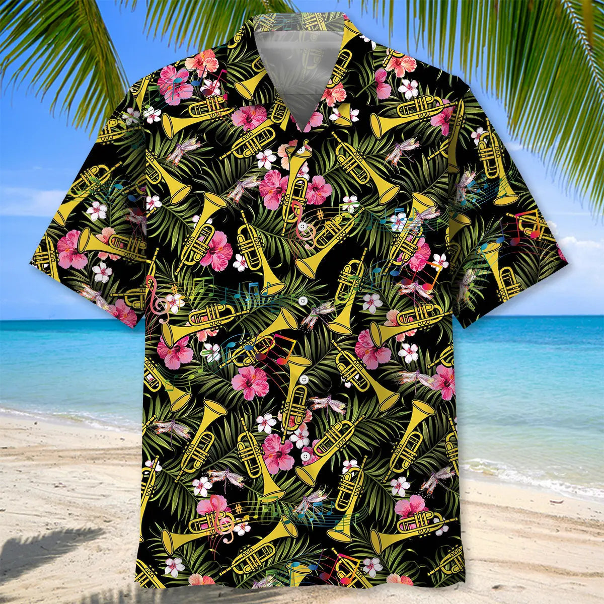 Vintage Tropical Music Trumpet Hawaiian Shirt For Beach Days, Summer Outings, And Thoughtful Gift Giving