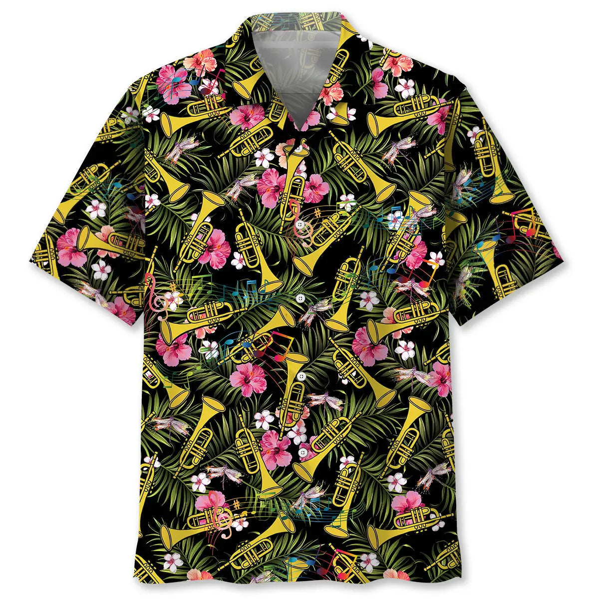 Vintage Tropical Music Trumpet Hawaiian Shirt For Beach Days, Summer Outings, And Thoughtful Gift Giving