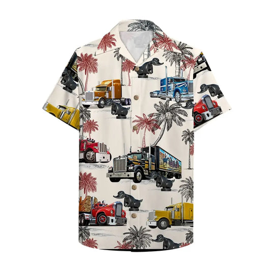 Island Truck Duck Pattern Aloha Hawaiian Shirt For Automotive Enthusiasts, Coastal Trips, And Casual Warm Weather Style