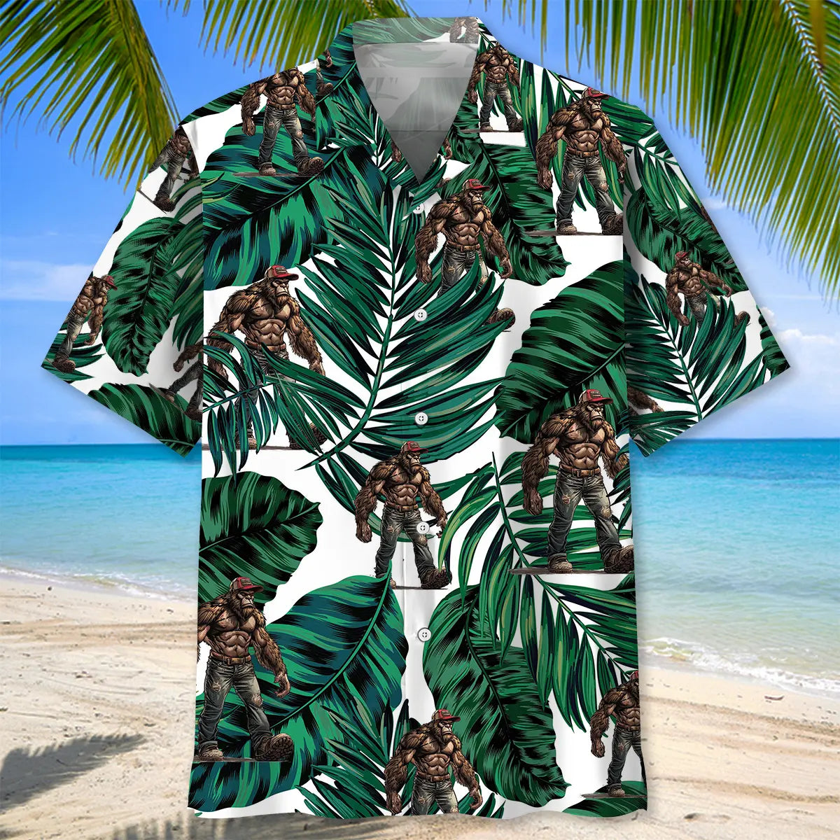 Trucker Bigfoot Hawaiian Shirt For Resort Trips, Coastal Parties, And Warm Weather Style
