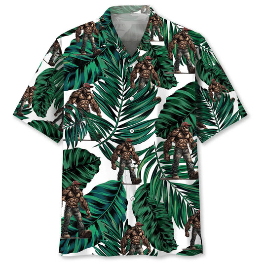 Trucker Bigfoot Hawaiian Shirt For Resort Trips, Coastal Parties, And Warm Weather Style