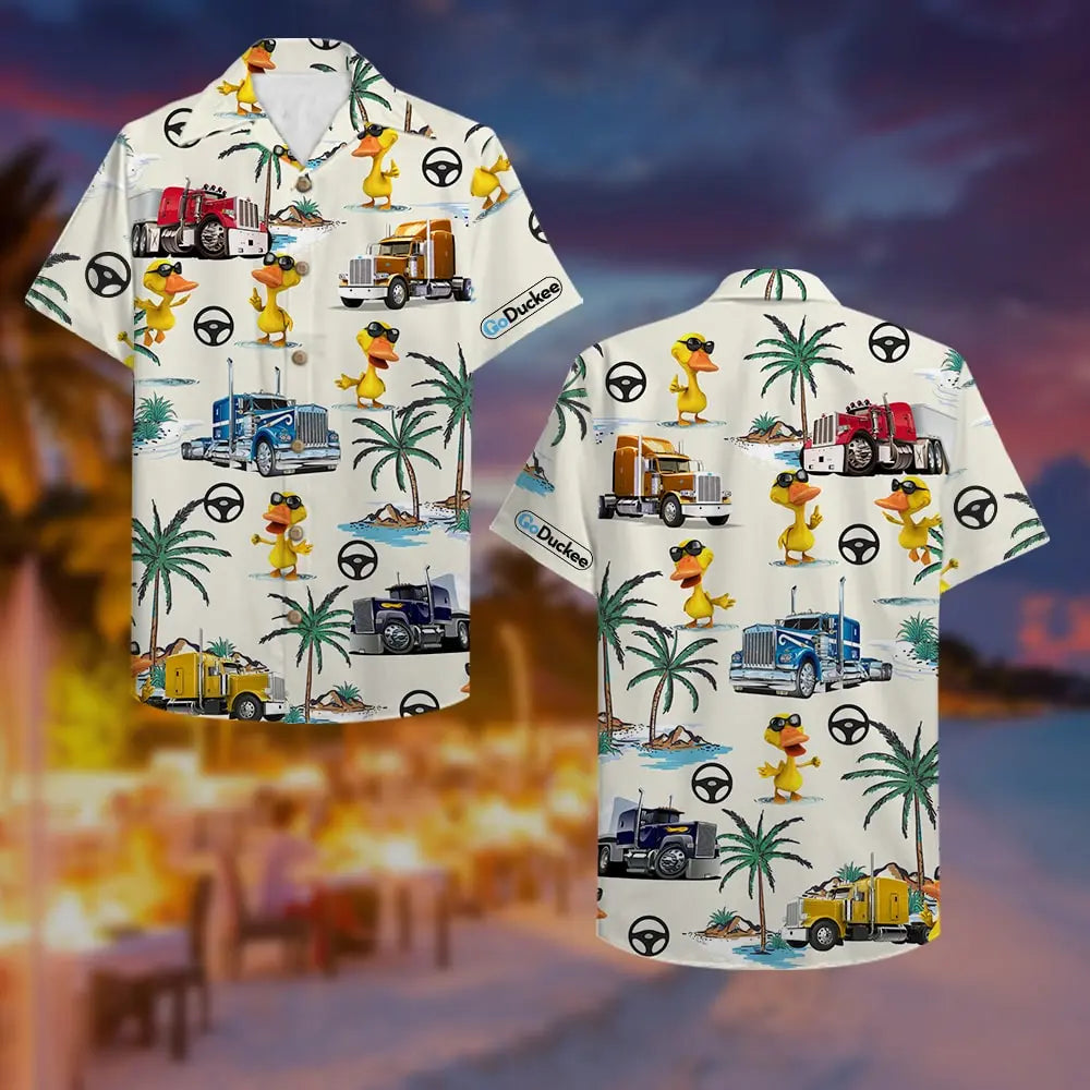 Island Summer Trucker Duck Aloha Truck Pattern Hawaiian Shirt For Beach Days, Summer Outings, And Thoughtful Gift Giving