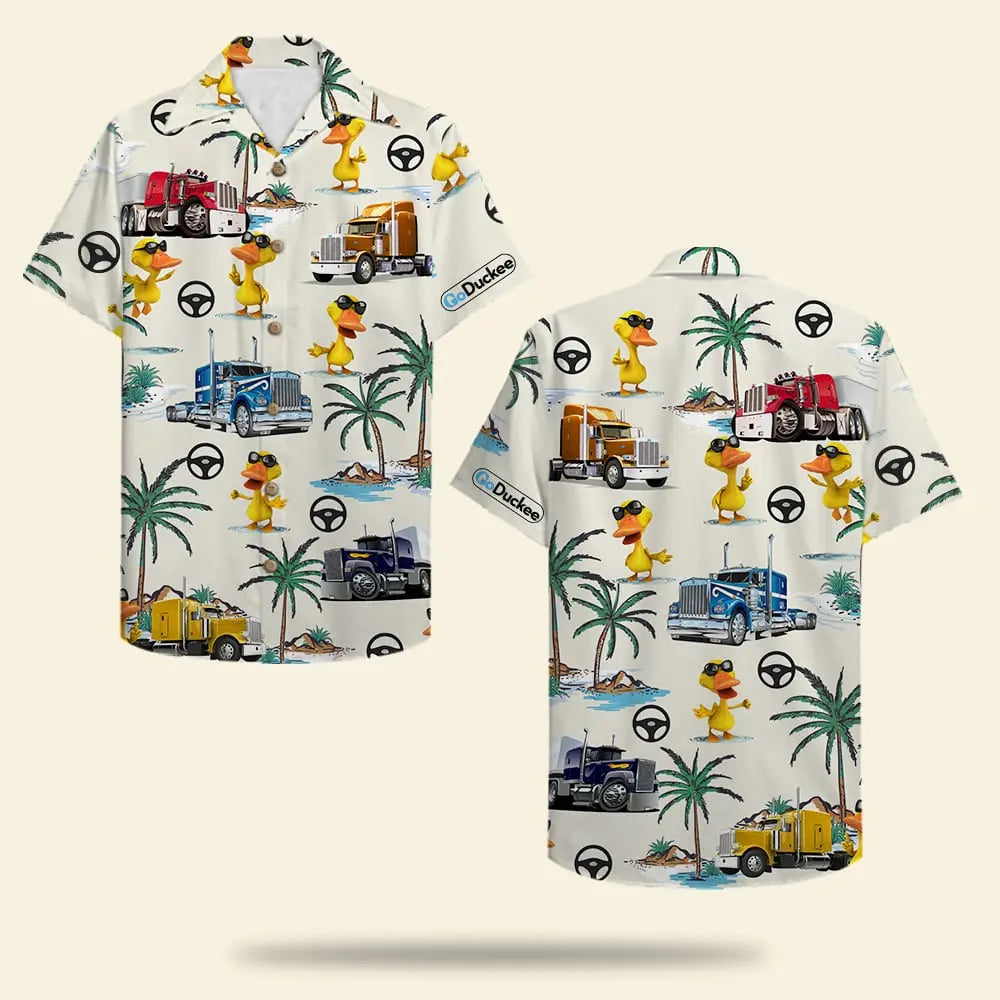Island Summer Trucker Duck Aloha Truck Pattern Hawaiian Shirt For Beach Days, Summer Outings, And Thoughtful Gift Giving