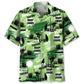 Trucker Green Hawaiian Shirt For Summer Vacation, Beach Travel, And Casual Wear