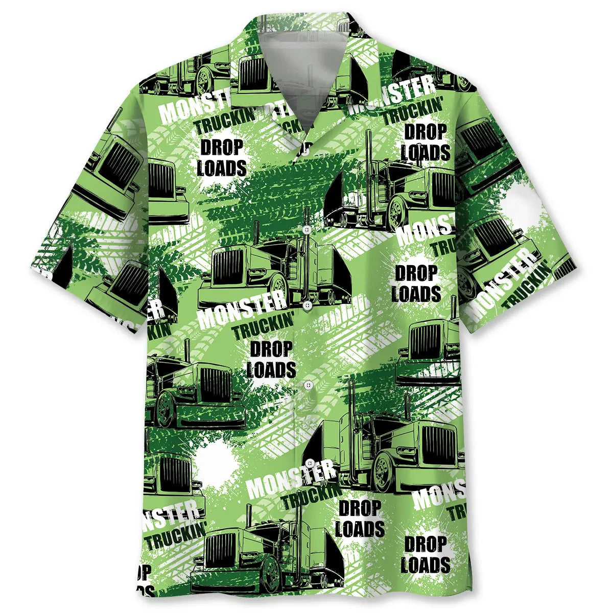 Trucker Green Hawaiian Shirt For Summer Vacation, Beach Travel, And Casual Wear
