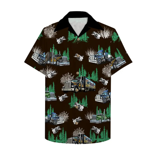 Island Trucker Aloha Semitruck Pattern Hawaiian Shirt For Beach Days, Coastal Adventures, And Thoughtful Gift Giving